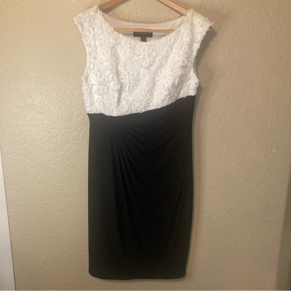 Connected Color Block Black & White Lace Sheath Dress Women’s 10P Elegant Formal